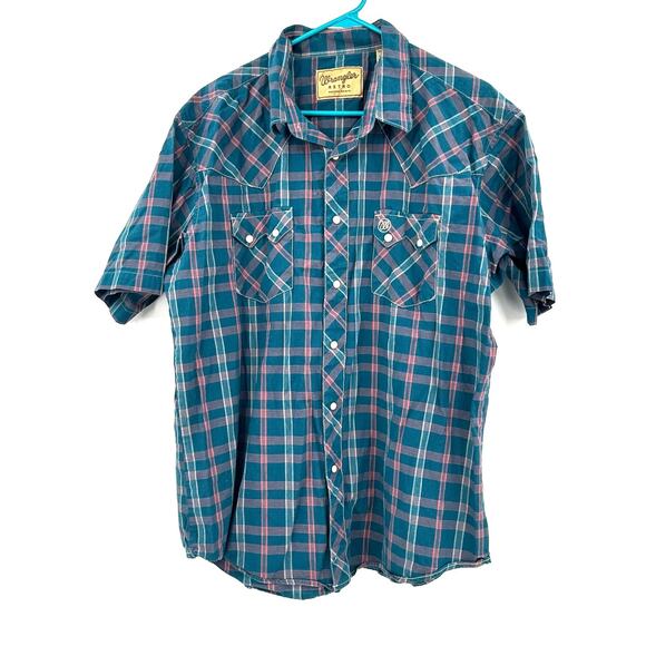 Wrangler Size XXL Shirt Blue Plaid Snap Up Western Retro‎ Double Pocket Cowboy - Picture 1 of 6